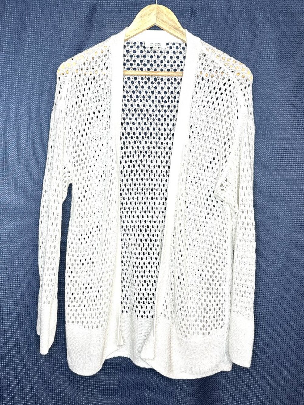 Haven White Open Knit Open Front Linen Blend Cardigan Large Beach Resort Cottage